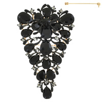 CRYSTAL RHINESTONE CLUSTER INVERTED TRIANGLE SHAPED LEAF BROOCH PIN