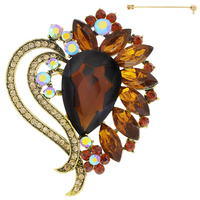 JEWELED CRYSTAL CLUSTER HEART SHAPED BROOCH PIN
