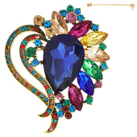 JEWELED CRYSTAL CLUSTER HEART SHAPED BROOCH PIN