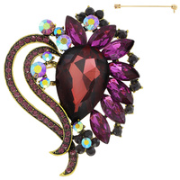 JEWELED CRYSTAL CLUSTER HEART SHAPED BROOCH PIN