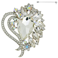 JEWELED CRYSTAL CLUSTER HEART SHAPED BROOCH PIN