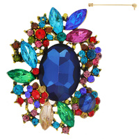 JEWELED CRYSTAL LEAF CLUSTER FLORAL BROOCH PIN