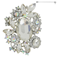 JEWELED CRYSTAL LEAF CLUSTER FLORAL BROOCH PIN