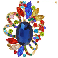 JEWELED CRYSTAL LEAF CLUSTER FLORAL RIBBON ACCENT BROOCH PIN