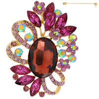 JEWELED CRYSTAL LEAF CLUSTER FLORAL RIBBON ACCENT BROOCH PIN