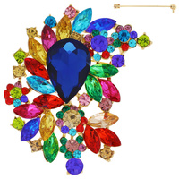 JEWELED CRYSTAL LEAF CLUSTER FLORAL BROOCH PIN