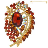 JEWELED CRYSTAL LEAF CLUSTER TEARDROP SHAPED BROOCH PIN