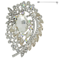 JEWELED CRYSTAL LEAF CLUSTER TEARDROP SHAPED BROOCH PIN