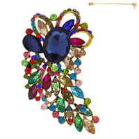 JEWELED CRYSTAL HALF FLOWER CURVED BROOCH PIN