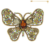 JEWELED CRYSTAL RHINESTONE PAVE FILIGREE BUTTERFLY BROOCH PIN