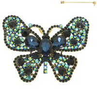 JEWELED CRYSTAL RHINESTONE PAVE FILIGREE BUTTERFLY BROOCH PIN