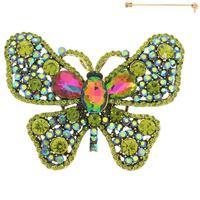 JEWELED CRYSTAL RHINESTONE PAVE FILIGREE BUTTERFLY BROOCH PIN