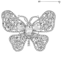 JEWELED CRYSTAL RHINESTONE PAVE FILIGREE BUTTERFLY BROOCH PIN