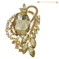 JEWELED CRYSTAL PAVE LEAF CLUSTER RIBBON BROOCH PIN