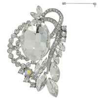 JEWELED CRYSTAL PAVE LEAF CLUSTER RIBBON BROOCH PIN