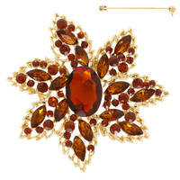 RETRO MULTI-CUT CRYSTAL RHINESTONE FLOWER BROOCH PIN