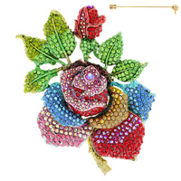 LARGE MULTI ROSE METAL STONE BROOCH