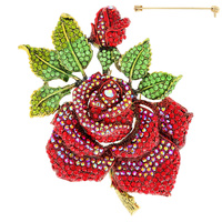 LARGE MULTI ROSE METAL STONE BROOCH