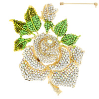 LARGE MULTI ROSE METAL STONE BROOCH