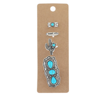 WESTERN 4-PIECE TURQUOISE SEMI STONE ADJUSTABLE ASSORTED RING SET IN OXIDIZED SILVER TONE METAL