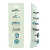 6-PAIR ASSORTED WESTERN THEMED TURQUOISE SEMI STONE STRETCH RING SET