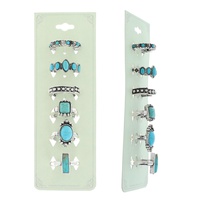6-PAIR ASSORTED WESTERN THEMED TURQUOISE SEMI STONE STRETCH RING SET