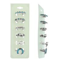 6-PAIR ASSORTED WESTERN THEMED TURQUOISE SEMI STONE STRETCH RING SET