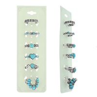 6-PAIR ASSORTED WESTERN THEMED TURQUOISE SEMI STONE STRETCH RING SET