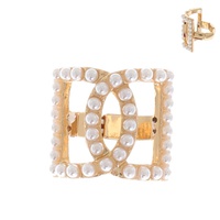 DOUBLE D CRYSTAL RHINESTONE PAVE STRETCH RING IN GOLD TONE METAL