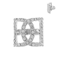 DOUBLE D CRYSTAL RHINESTONE PAVE STRETCH RING IN GOLD TONE METAL