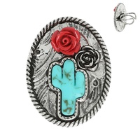 WESTERN FLORAL CACTUS TURQUOISE CUFF RING