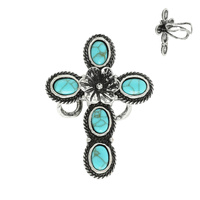 WESTERN FLORAL CROSS TURQUOISE GEMSTONE CUFF RING
