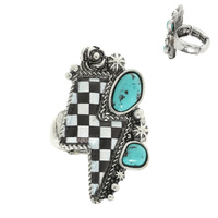 WESTERN CHECKER FLAG PATTERN THUNDER RING