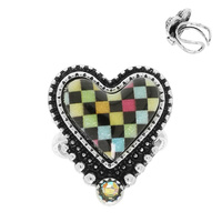 WESTERN MULTICOLOR CHECKER HEART CUFF RING