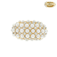 PEARL AND RHINESTONE DOME EVENING RING