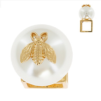 BEE ACCENTED SYNTHETIC LARGE PEARL OPEN CUBE RING