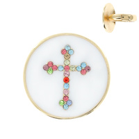 RHINESTONE PAVE ENAMEL CROSS STRETCH RING