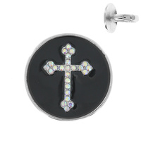RHINESTONE PAVE ENAMEL CROSS STRETCH RING