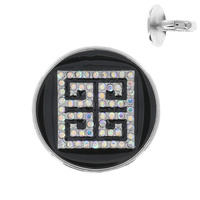 RHINESTONE PAVE ENAMEL GREEK KEY SQUARE  STRETCH RING