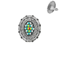 WESTERN NAVAJO  SEED BEAD CONCHO ADJUSTABLE ONE SIZE CUFF RING IN SILVER TONE  - NATIVE AMERICAN INDIAN ETHNIC BOHO JEWELRY
