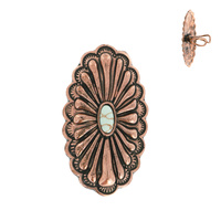 VINTAGE WESTERN STYLE ADJUSTABLE TURQUOISE STONE OVAL SUNBURST CONCHO RING