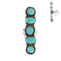 WESTERN VINTAGE STYLE FIVE-STONE TURQUOISE ADJUSTABLE LONG RING