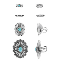 4-PIECE SET - VINTAGE WESTERN STYLE TURQUOISE STONE RINGS IN SILVER TONE OXIDIZED METAL