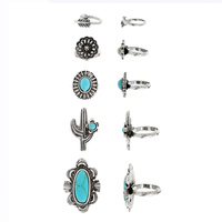 5-PIECE SET - VINTAGE WESTERN STYLE TURQUOISE STONE RINGS