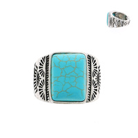 VINTAGE WESTERN TURQUOISE SIGNET ADJUSTABLE STRETCH RING IN SILVER TONE OXIDIZED METAL