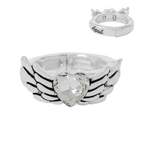 BIRTHSTONE WING ADJUSTABLE ONE-SIZE RING IN SILVER TONE METAL