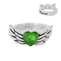 BIRTHSTONE WING ADJUSTABLE ONE-SIZE RING IN SILVER TONE METAL