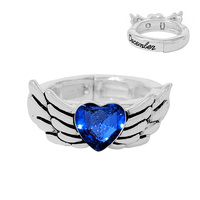 BIRTHSTONE WING ADJUSTABLE ONE-SIZE RING IN SILVER TONE METAL
