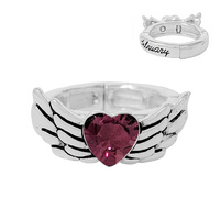 BIRTHSTONE WING ADJUSTABLE ONE-SIZE RING IN SILVER TONE METAL