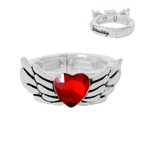 BIRTHSTONE WING ADJUSTABLE ONE-SIZE RING IN SILVER TONE METAL